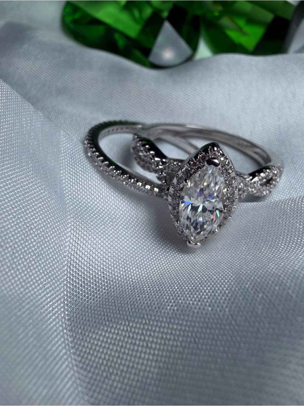 1 CT Marquise Moissanite Ring Set | 925 Sterling Silver | Size 7 | NEW